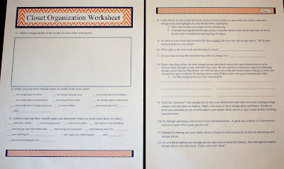 Closet organization worksheet. 