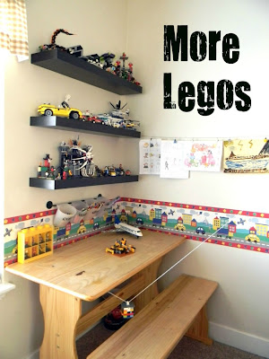 Lego shelves in kids room. 