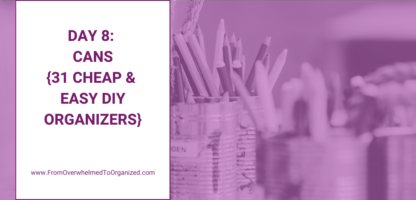 Day 8: Cans (31 cheap and easy DIY organizers) www.fromoverwhelmedtoorganized.com