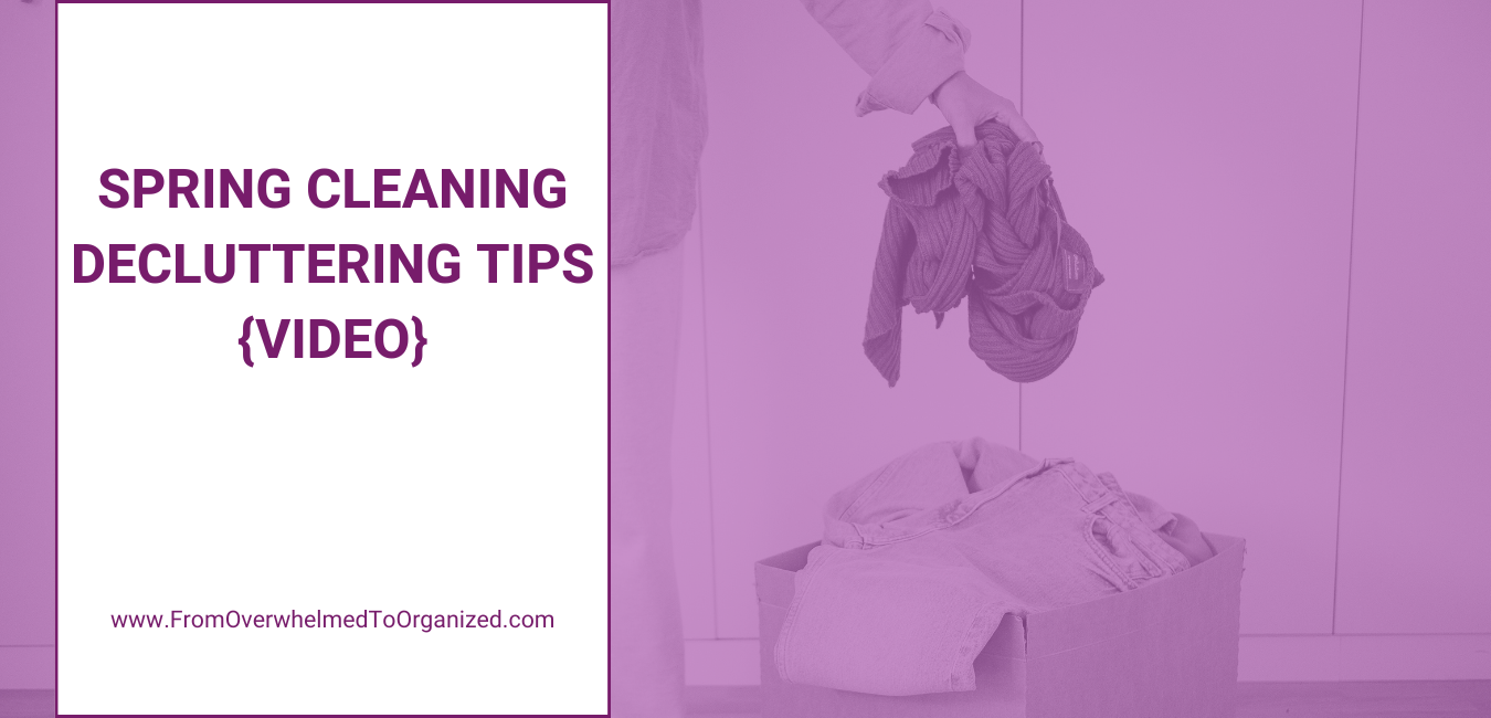 Spring cleaning declutterinng tips. Person packing clothing into a box.