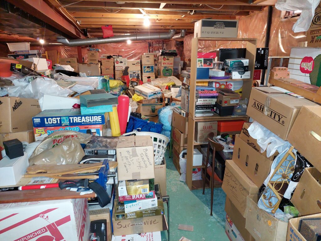 Basement before decluttering.