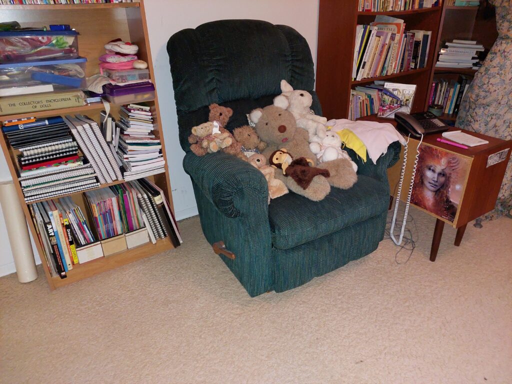 Chair area after decluttering.