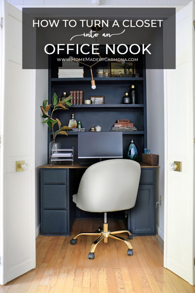 How to turn a closet into an office nook. 
www.homemadebycarmona.com
