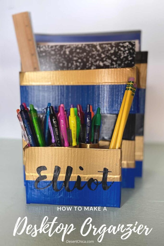 How to make a desktop organizer. Desktop organizer made from cardboard boxes and duct tape. desertchica.com