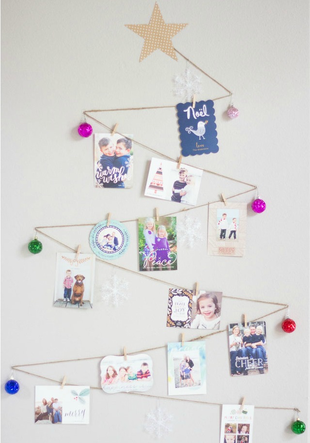 DIY Christmas tree holiday card display.