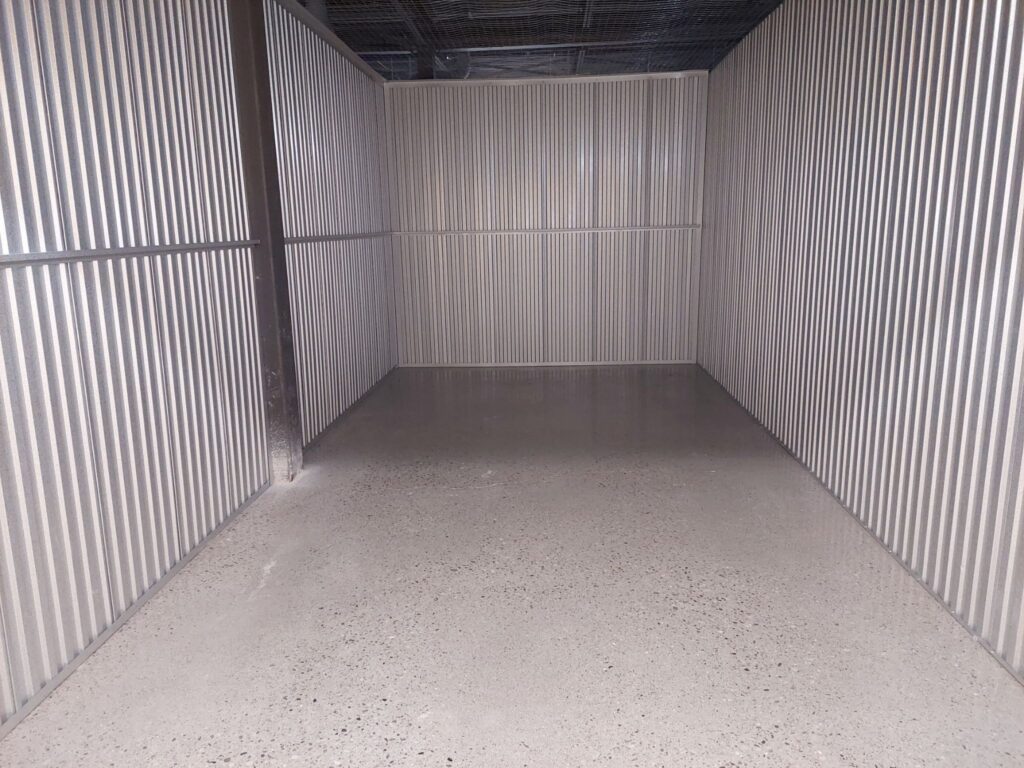 Interior of an empty storage unit.